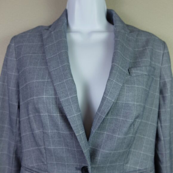 Banana Republic Factory Blue Plaid Windowpane Blazer Size 0P - Picture 3 of 9